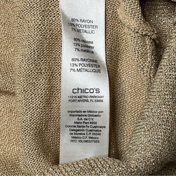 NWT Chicos Ceara Shine Pullover Gold Metallic Cowl Neck Sweater • Size M - Picture 8 of 11